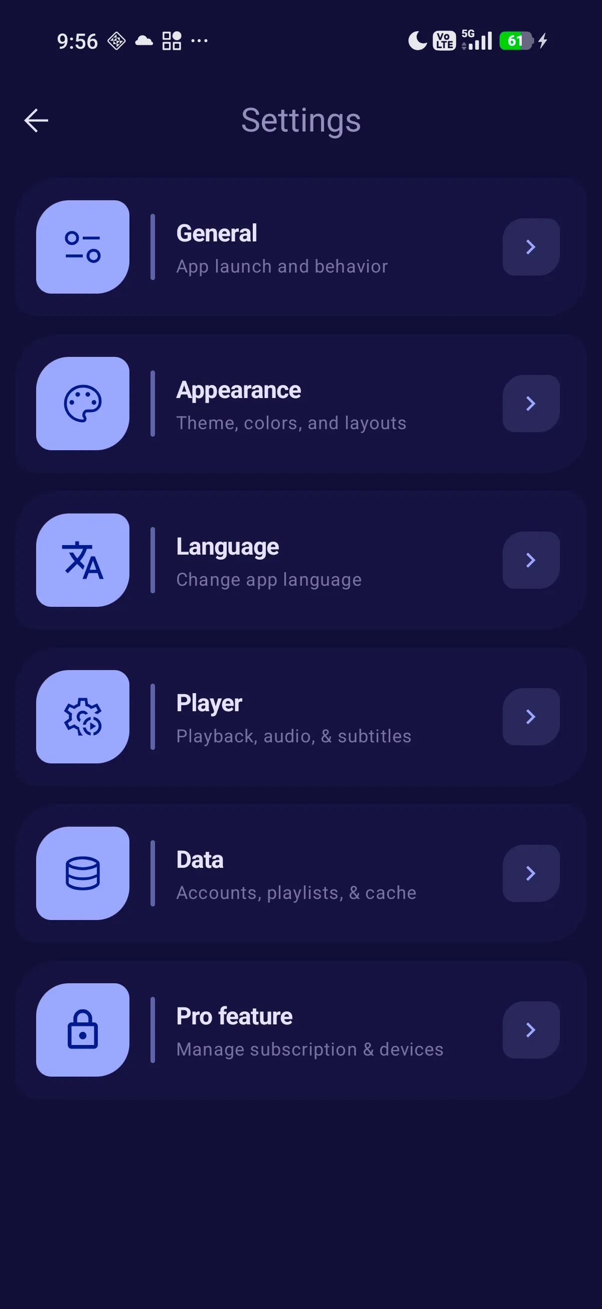 Tivelio Settings screen