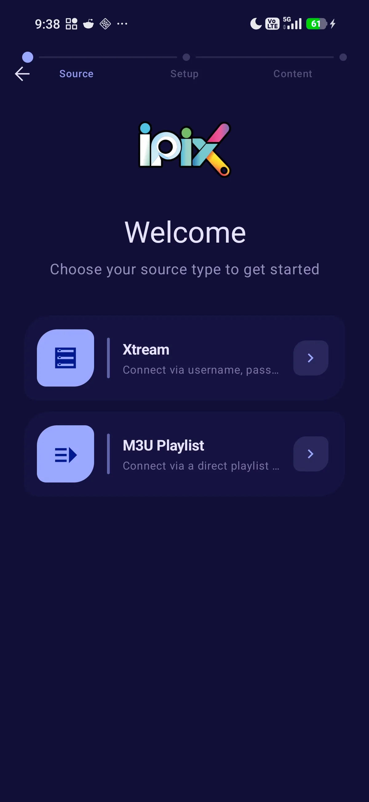 Tivelio Source setup screen