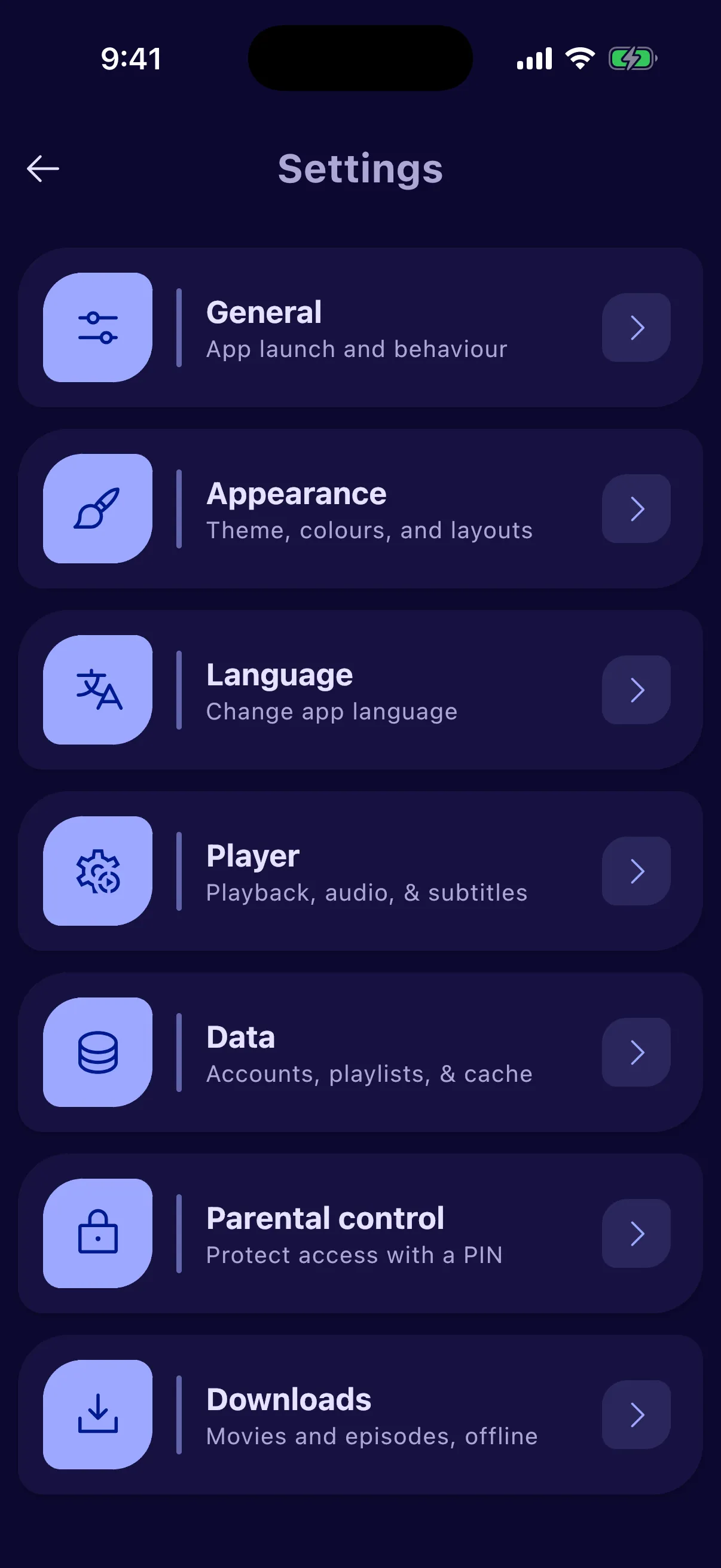 Tivelio settings screen